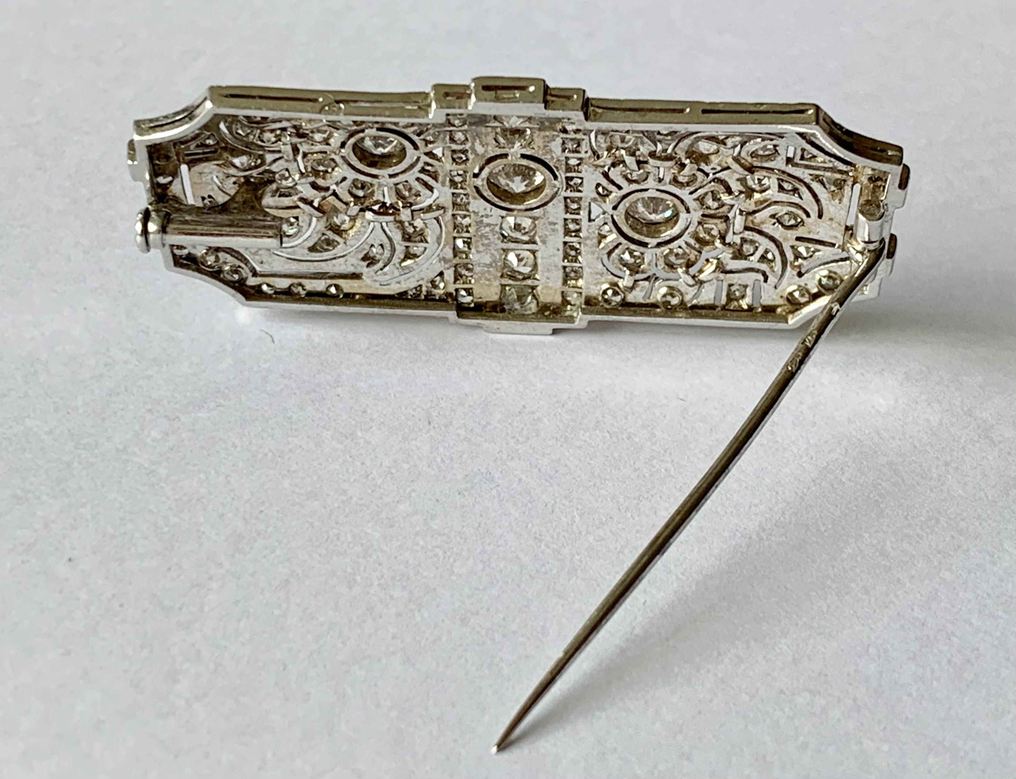 Old European Cut Elegant Platinum Diamond Plaque Brooch, circa 1935 For Sale