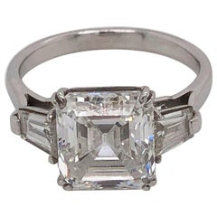 Elegant Platinum Emerald Cut Diamond Ring 3.46 Carat D-VS1 GIA Certified