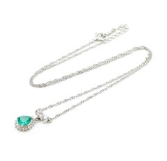 Elegant Platinum Emerald & Diamond Drop Necklace