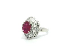 Elegant Platinum GIA 2.72ctw Oval Vivid Red Ruby w/ Diamond Ballerina Ring