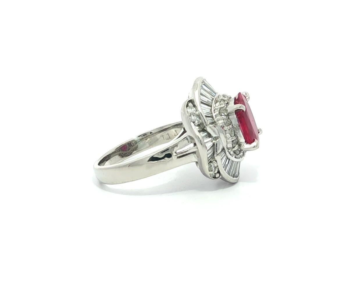 Donna Elegant Platinum GIA 2.72ctw Oval Vivid Red Ruby w/ Diamond Ballerina Ring in vendita