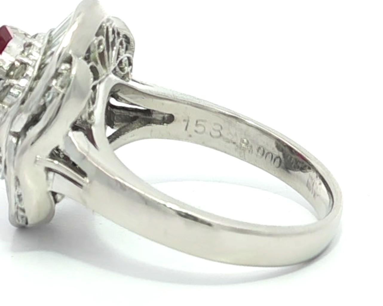 Elegant Platinum GIA 2.72ctw Oval Vivid Red Ruby w/ Diamond Ballerina Ring in vendita 2