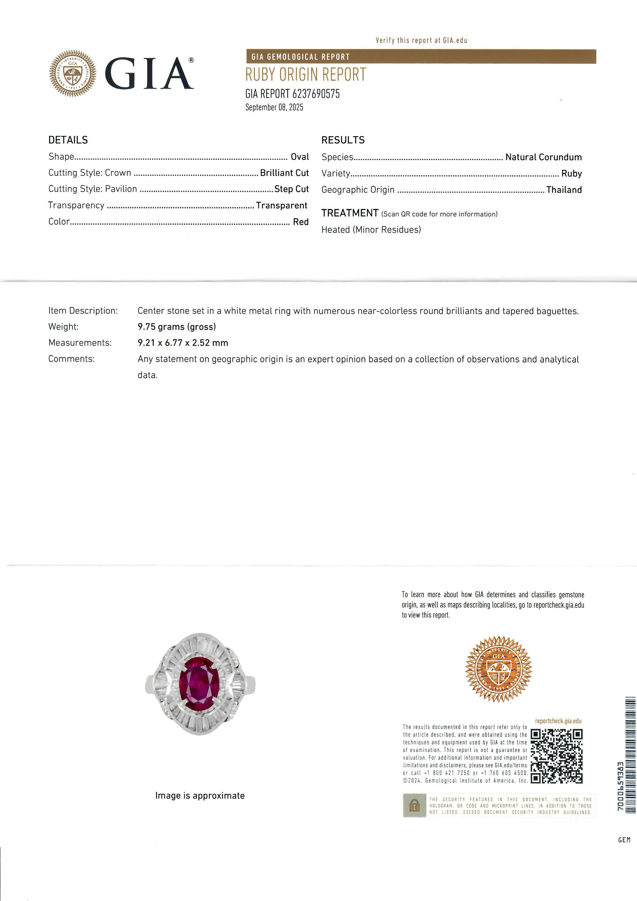 Elegant Platinum GIA 2.72ctw Oval Vivid Red Ruby w/ Diamond Ballerina Ring in vendita 3