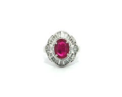Elegant Platinum GIA 2.72ctw Oval Vivid Red Ruby w/ Diamond Ballerina Ring
