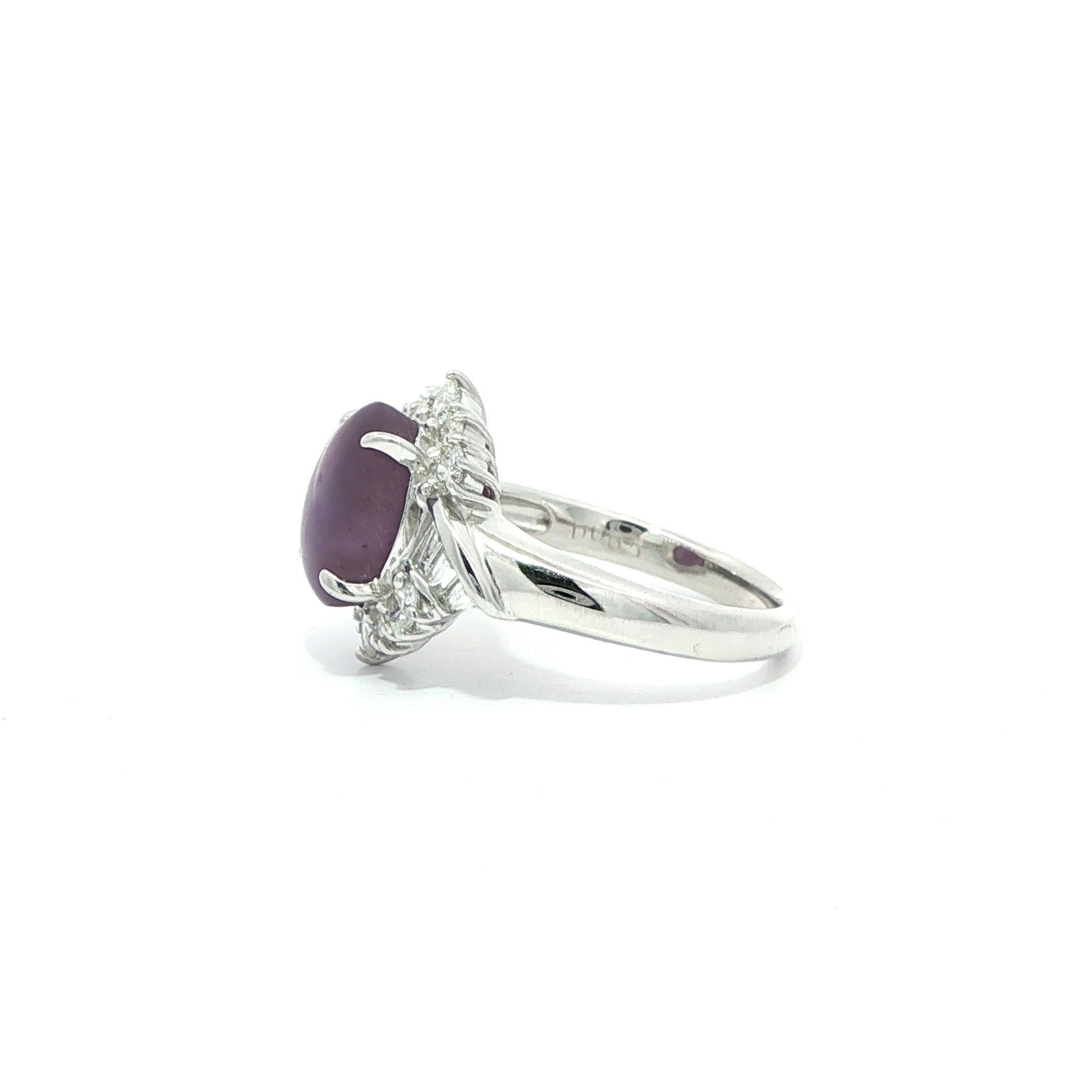 Elegante Anillo de Platino GIA 4,71ctw Zafiro Estrella Púrpura Cabujón Ovalado c/ Diamante en venta 5