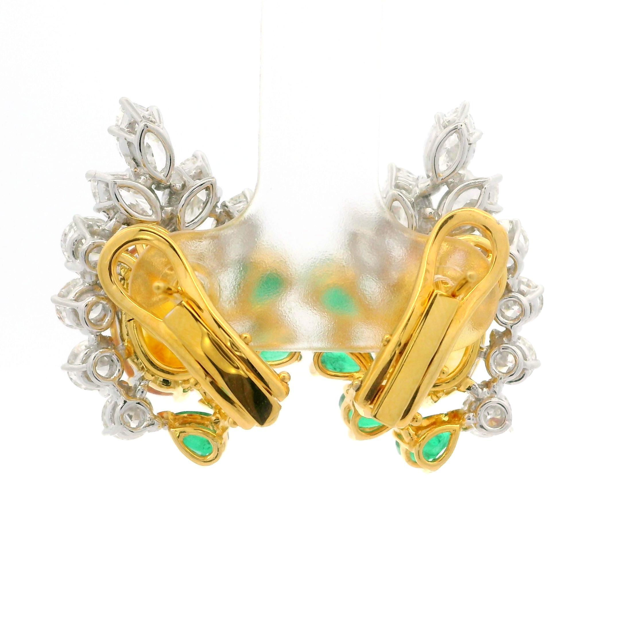 Elegantes Pendientes de Oro Platino GIA Esmeralda Zafiro 16ctw y Diamante Feroz en venta 5