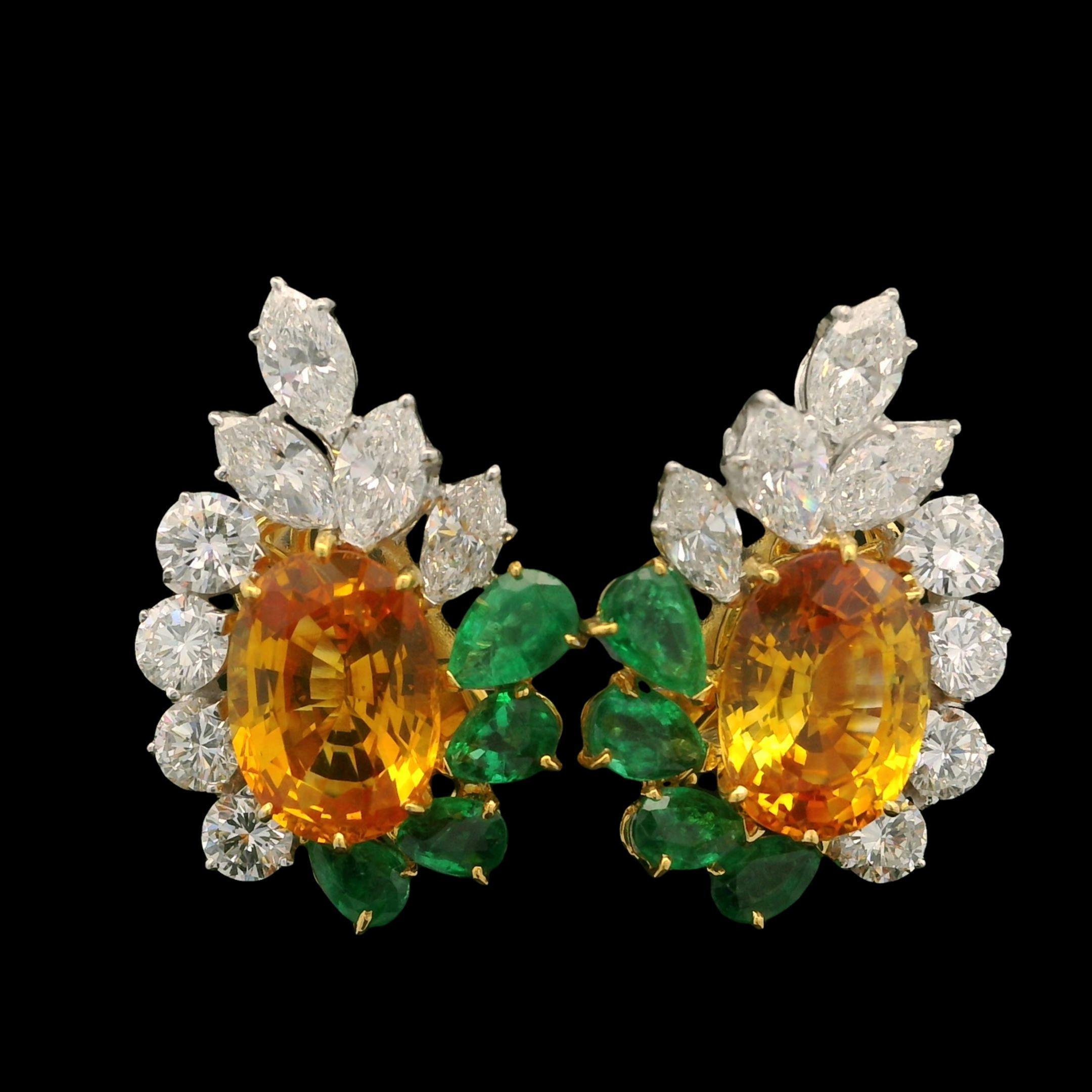 Elegantes Pendientes de Oro Platino GIA Esmeralda Zafiro 16ctw y Diamante Feroz en venta 6