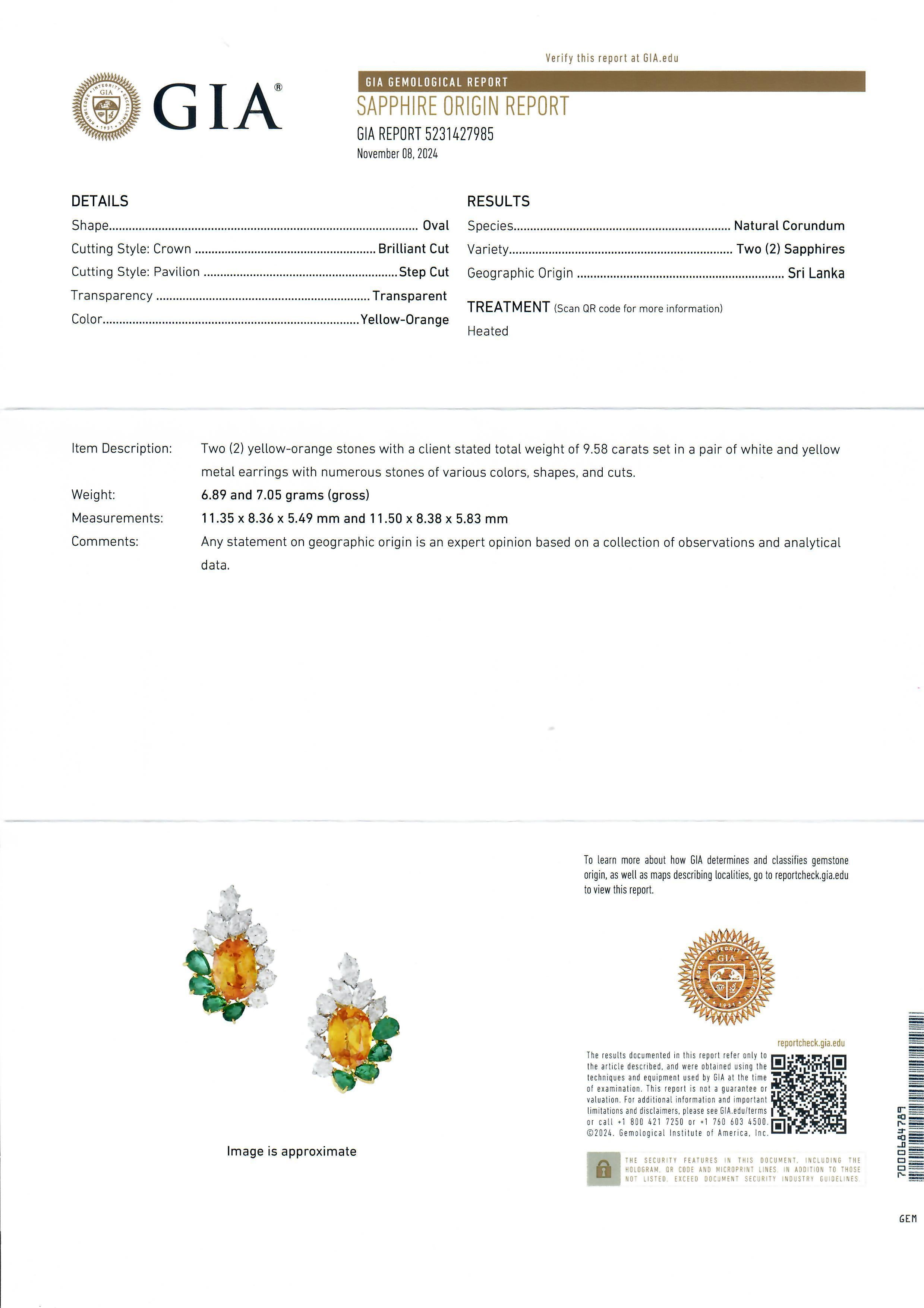 De las mujeres Elegantes Pendientes de Oro Platino GIA Esmeralda Zafiro 16ctw y Diamante Feroz en venta