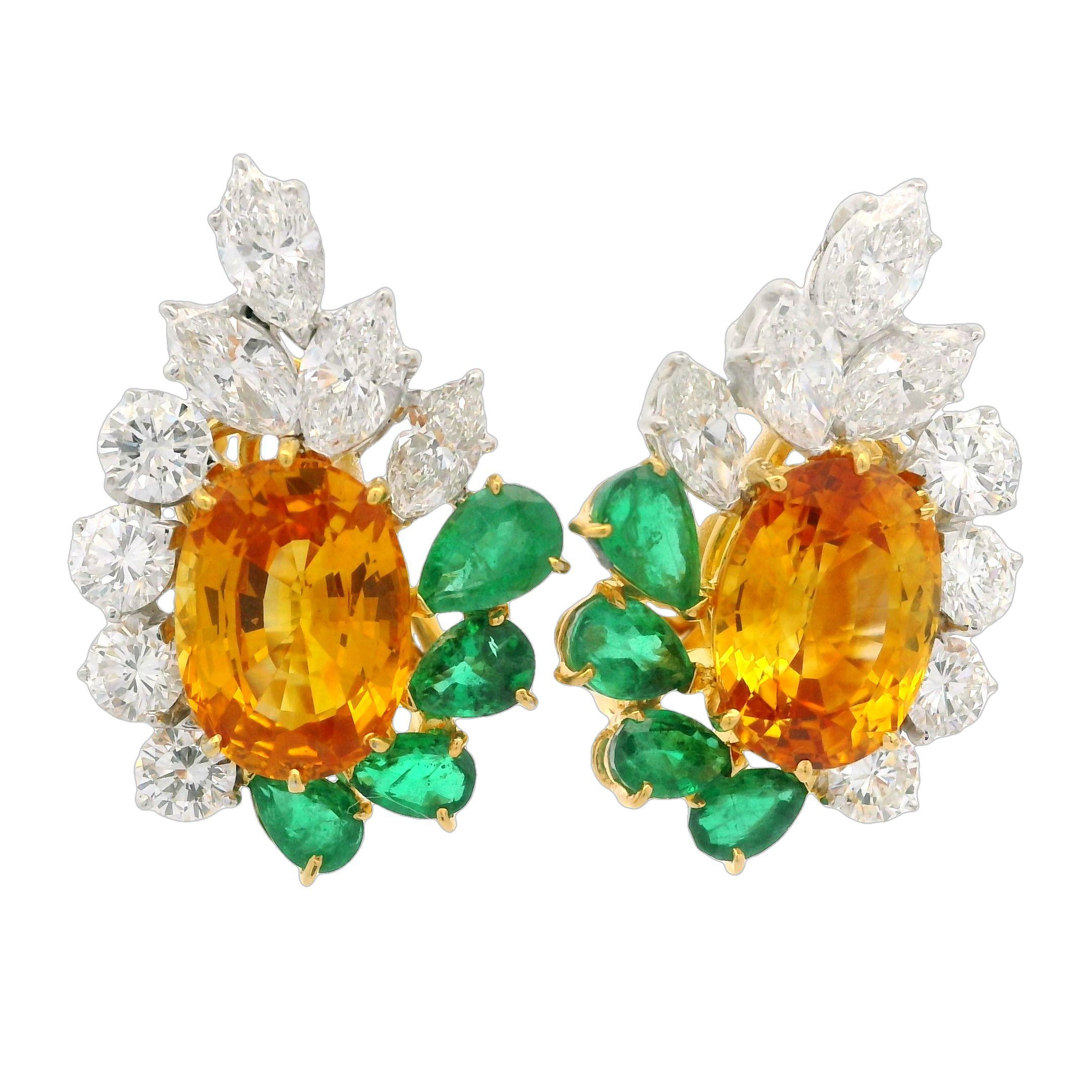Elegantes Pendientes de Oro Platino GIA Esmeralda Zafiro 16ctw y Diamante Feroz en venta 1