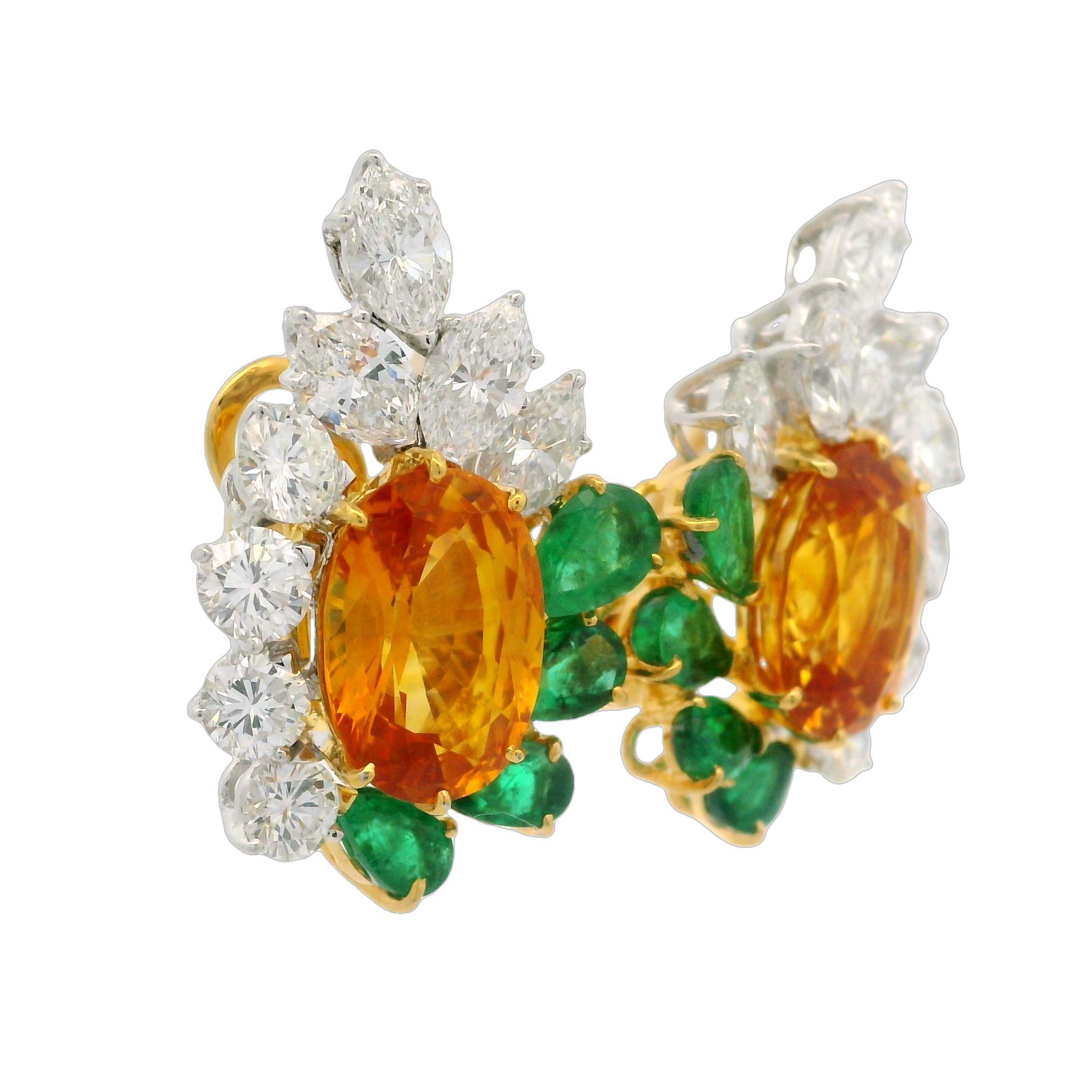 Elegantes Pendientes de Oro Platino GIA Esmeralda Zafiro 16ctw y Diamante Feroz en venta 2