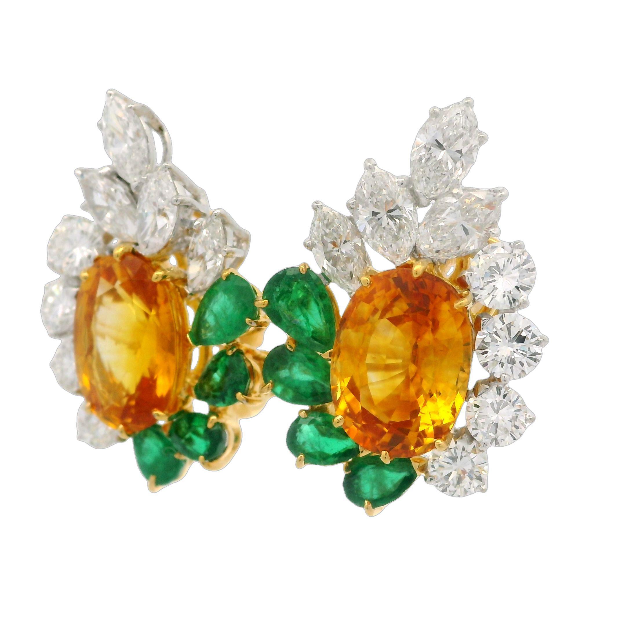 Elegantes Pendientes de Oro Platino GIA Esmeralda Zafiro 16ctw y Diamante Feroz en venta 3
