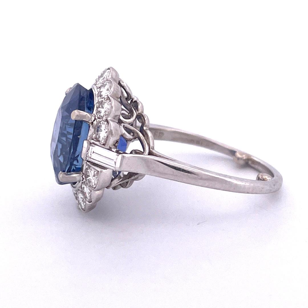 Oval Cut Elegant Platinum Sapphire and Diamond Ring For Sale