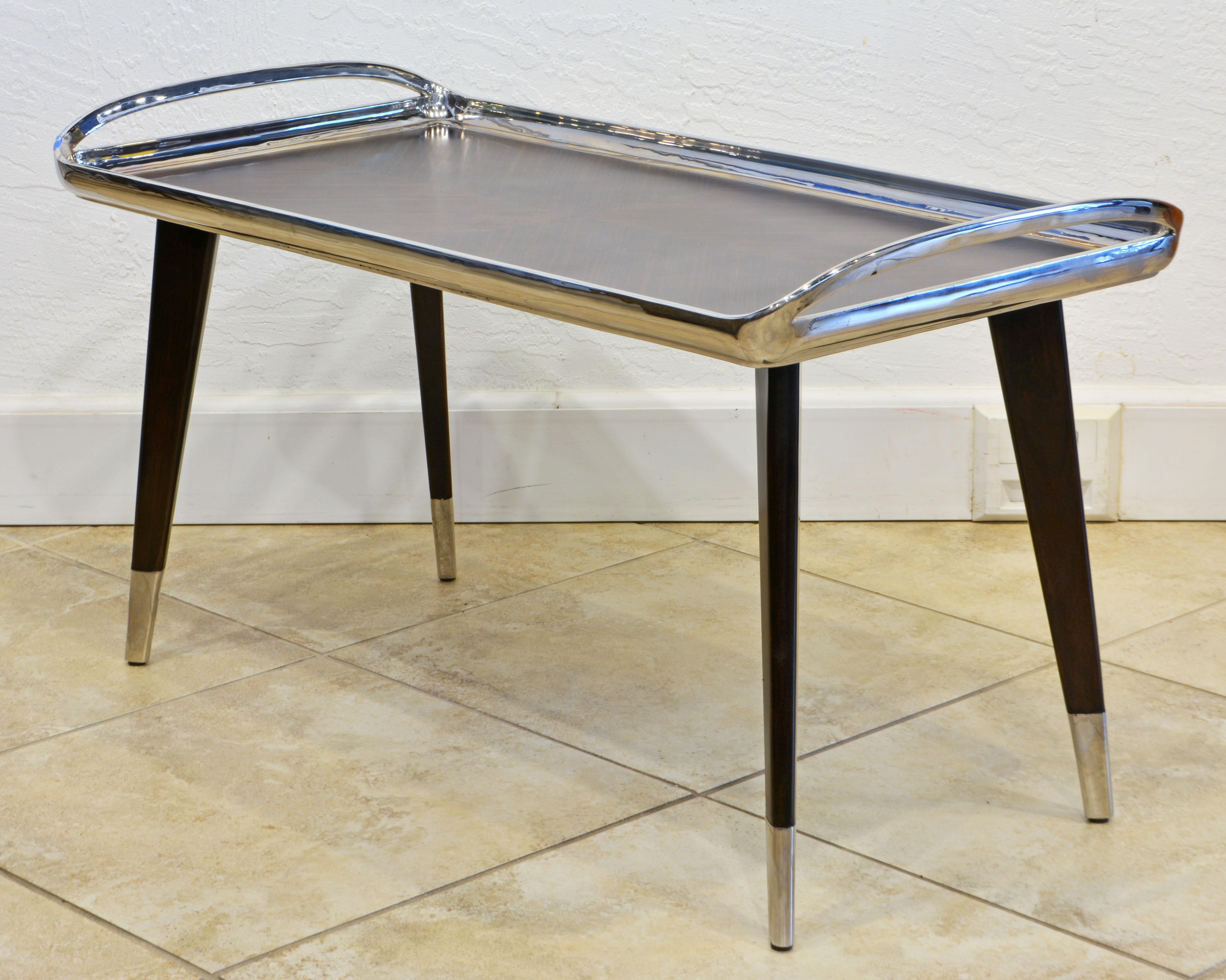 Elegant Polished Steel and Macassar Ebony Cocktail Table by Theodore Alexander 7