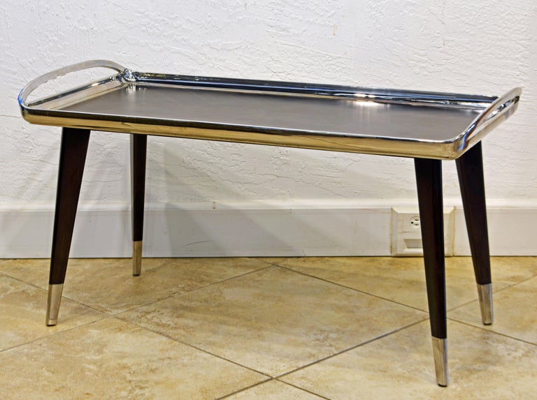 Elegant Polished Steel and Macassar Ebony Cocktail Table by Theodore