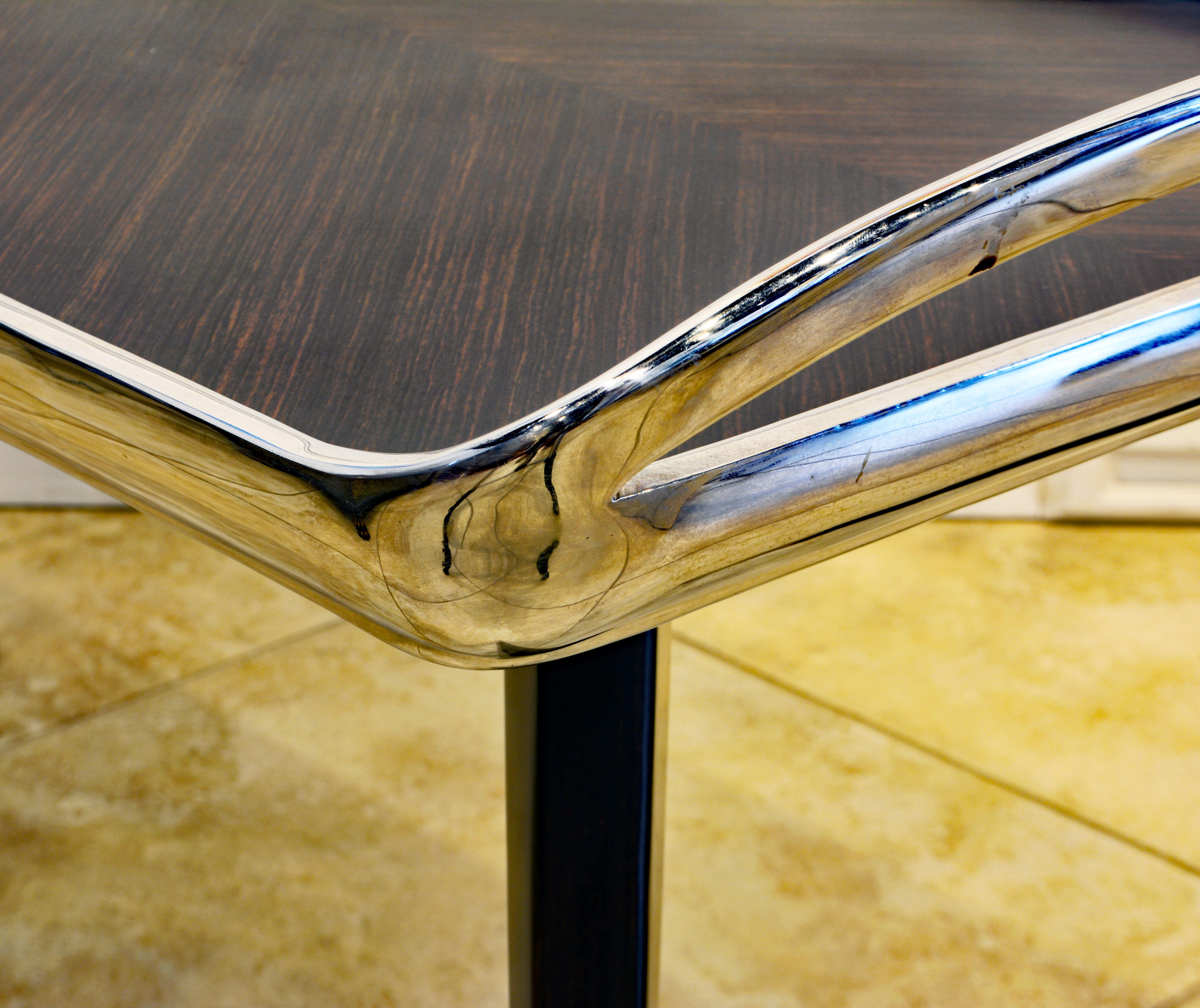 Elegant Polished Steel and Macassar Ebony Cocktail Table by Theodore Alexander 1