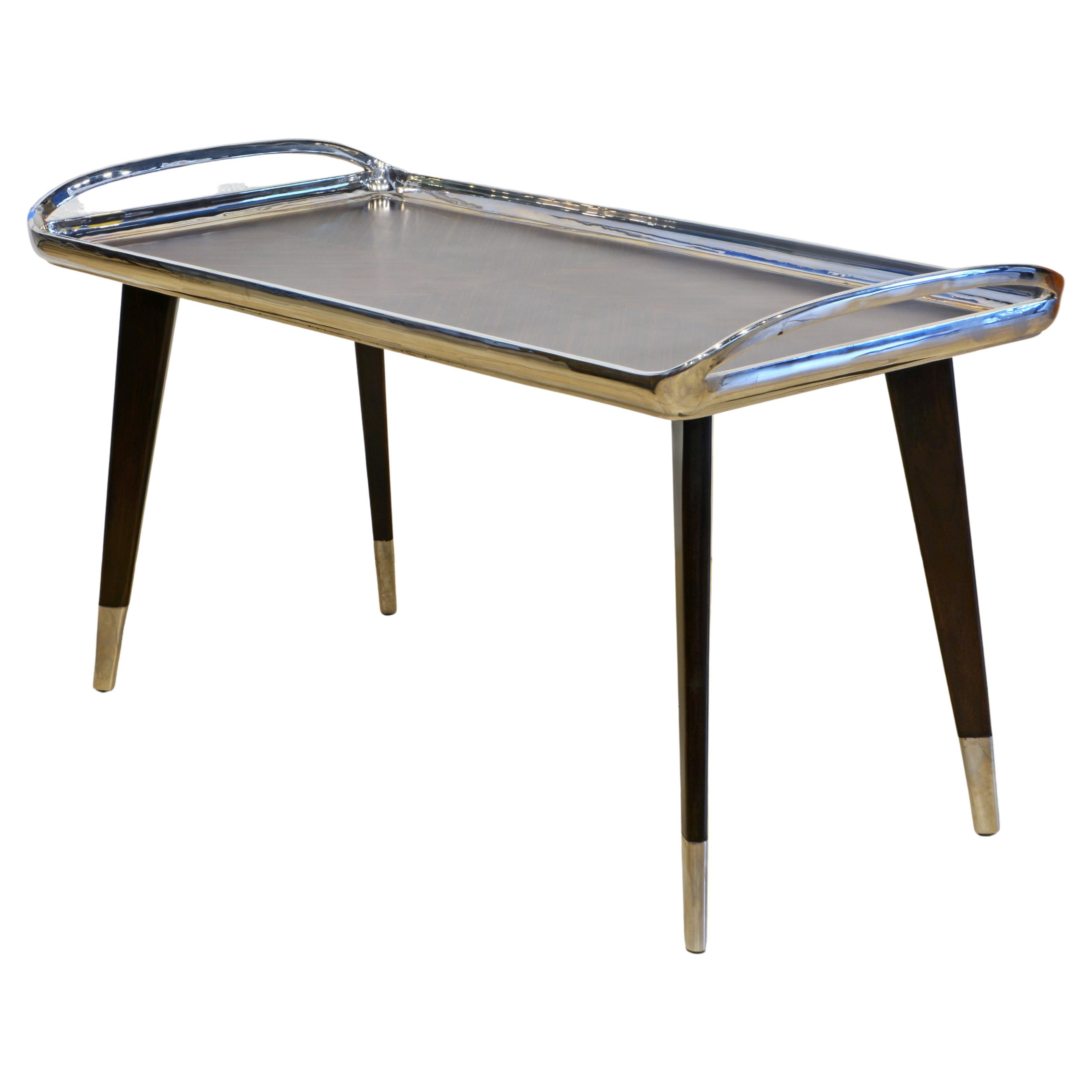 Elegant Polished Steel and Macassar Ebony Cocktail Table by Theodore Alexander