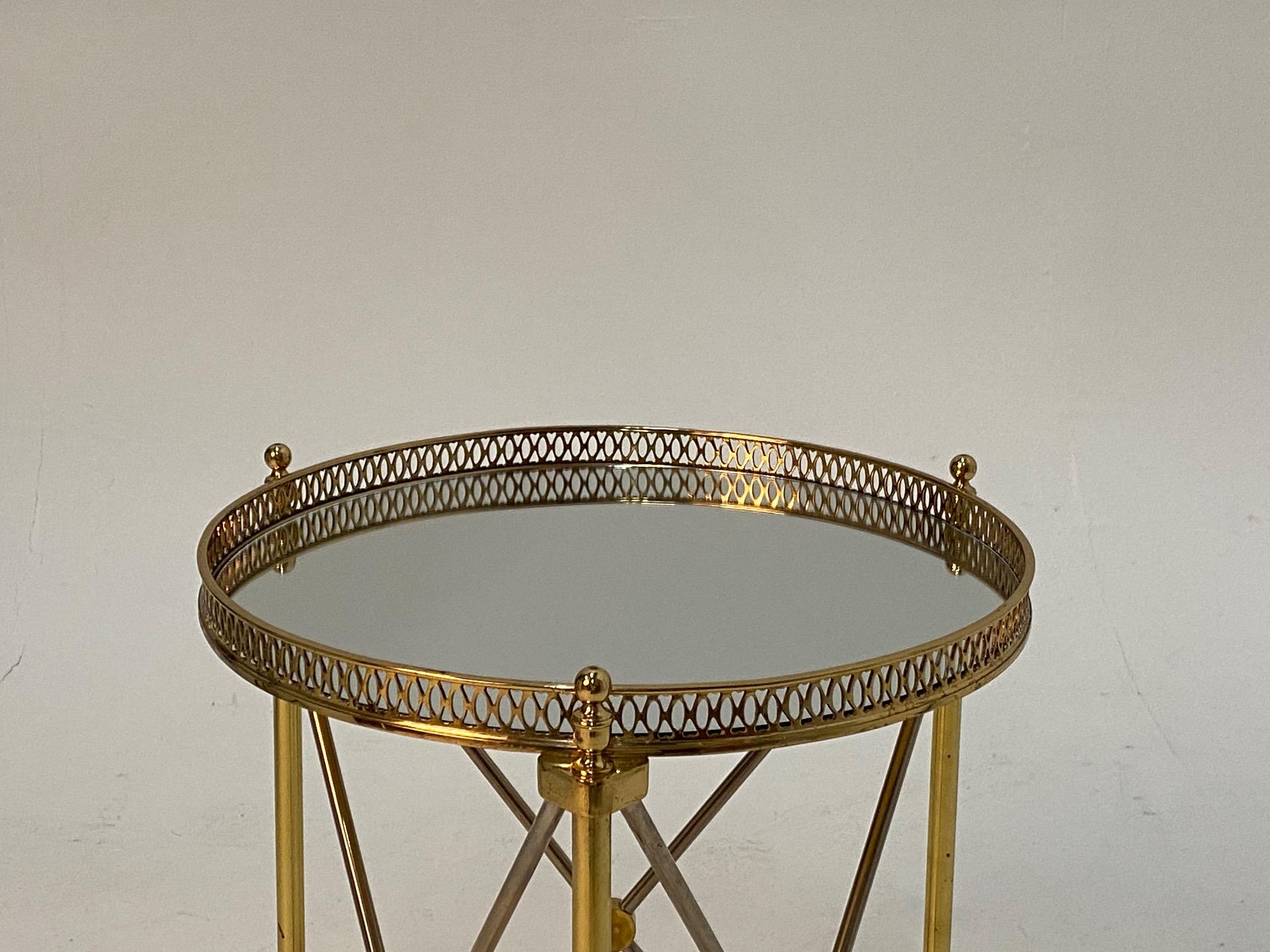 Elegant Polished Steel & Brass Neoclassical Round Martini Table In Good Condition In Hopewell, NJ