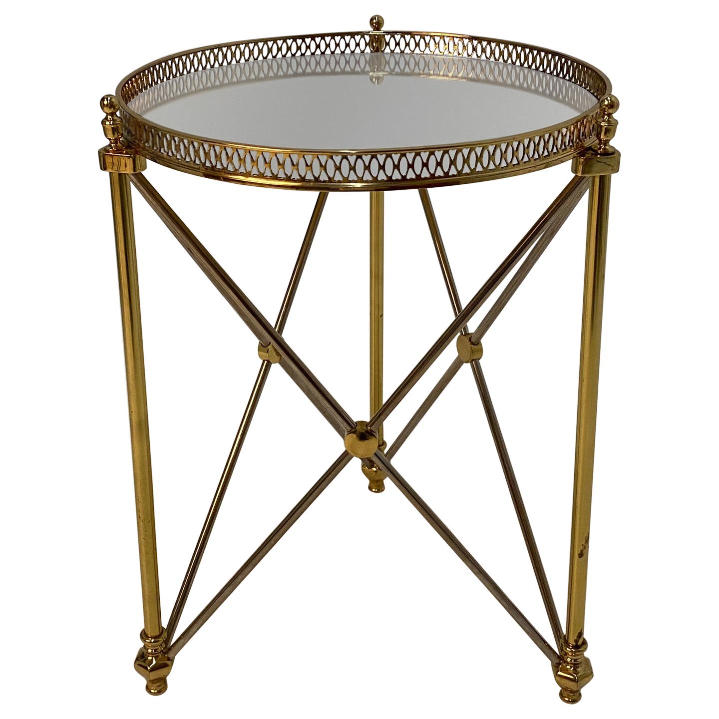 Elegant Polished Steel & Brass Neoclassical Round Martini Table