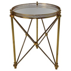 Vintage Elegant Polished Steel & Brass Neoclassical Round Martini Table