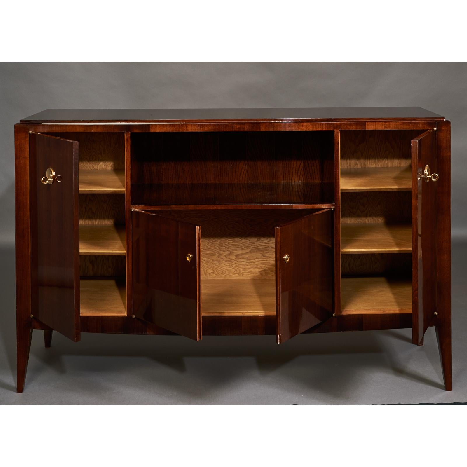 Mid-Century Modern Elegant Polished Wood Cabinet by Deroubaix, France, circa 1950