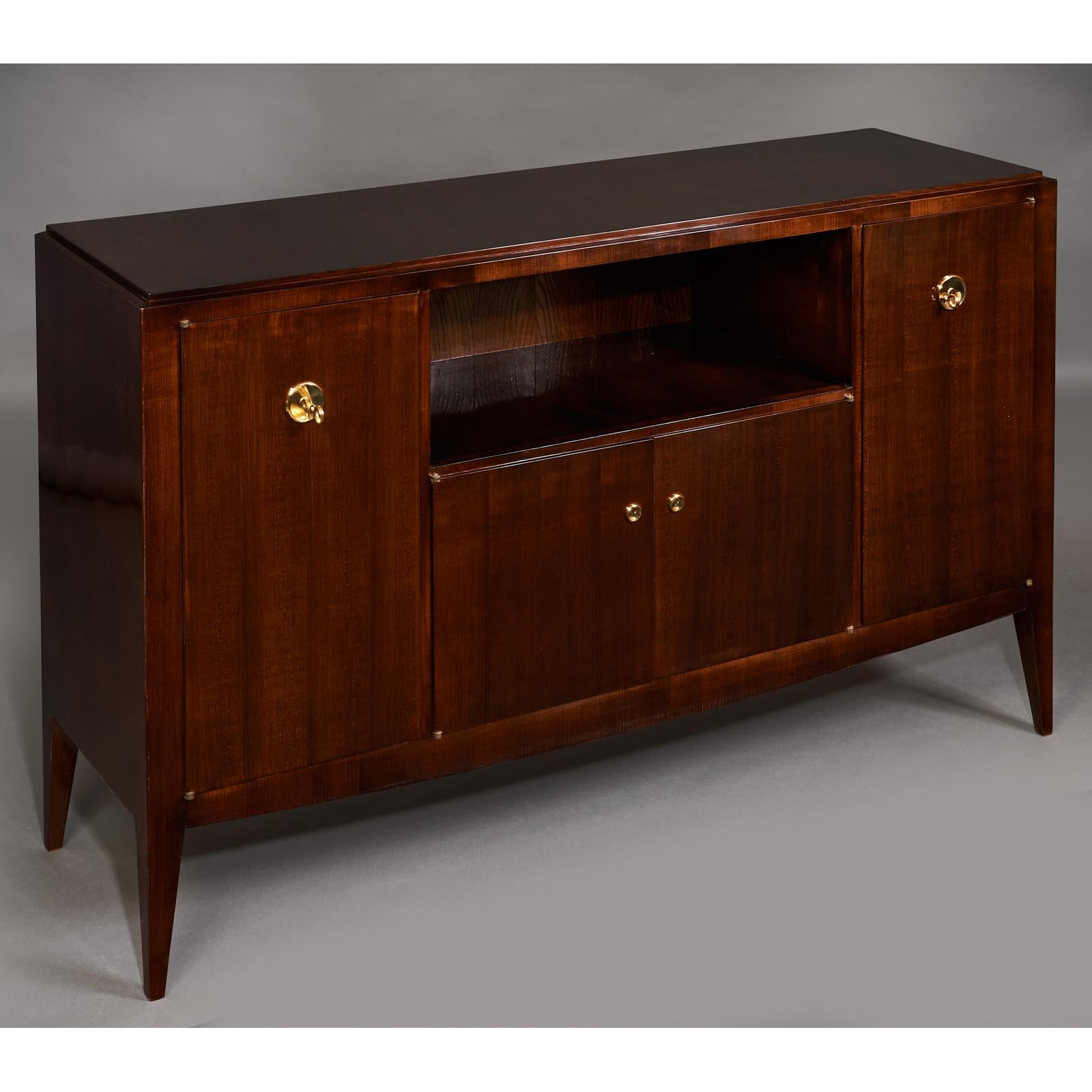 Elegant Polished Wood Cabinet by Deroubaix, France, circa 1950 In Good Condition In New York, NY