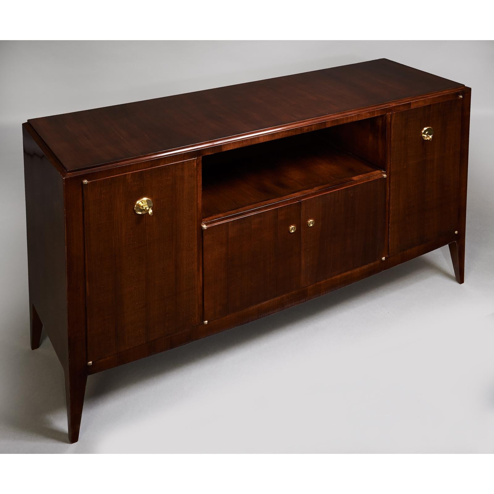 Mid-20th Century Elegant Polished Wood Cabinet by Deroubaix, France, circa 1950