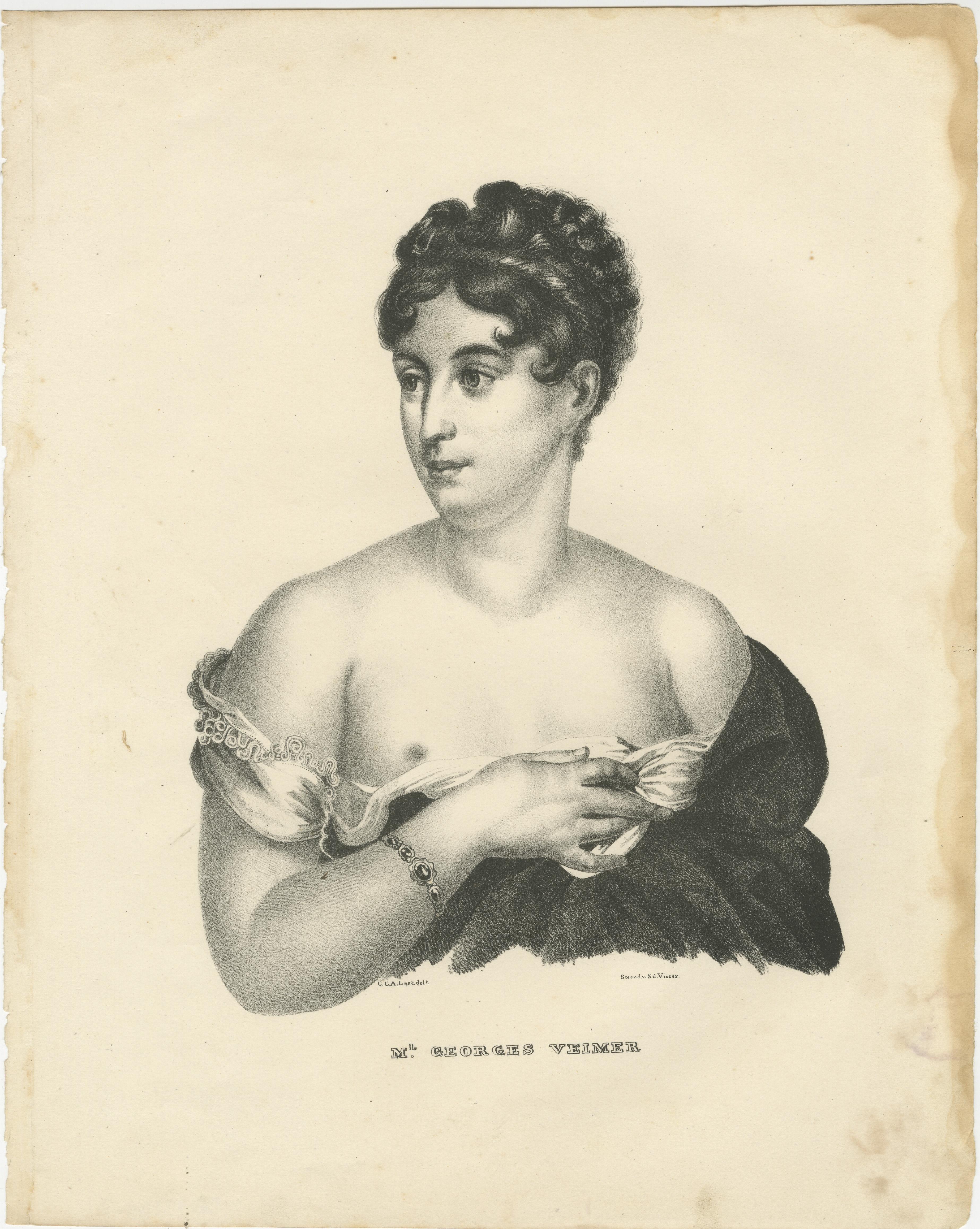 Elegante Retrato de Mlle Georges Veimer - Litografía de Last & Van Visser, 1836 Mediados del siglo XIX en venta