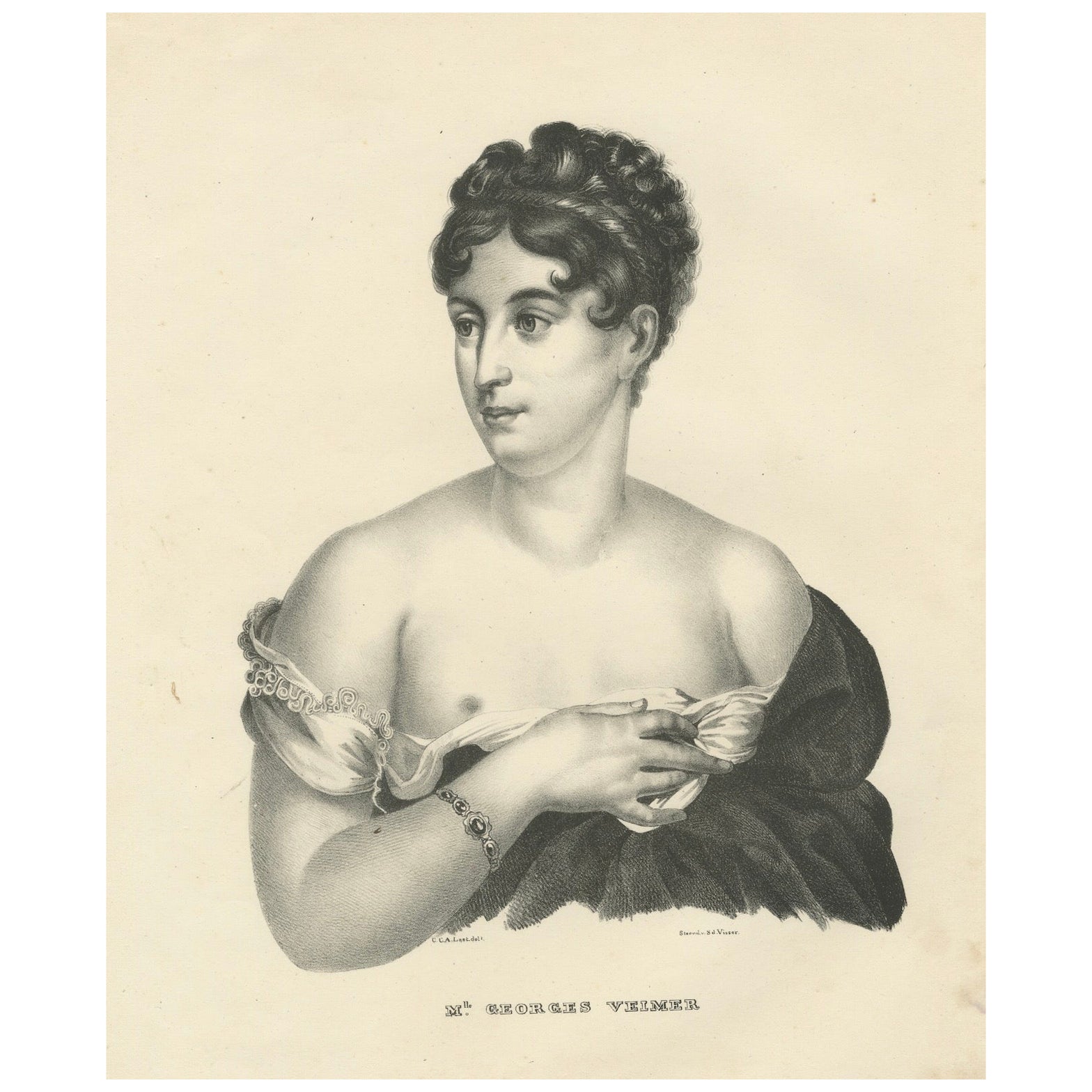 Elegante Retrato de Mlle Georges Veimer - Litografía de Last & Van Visser, 1836 en venta