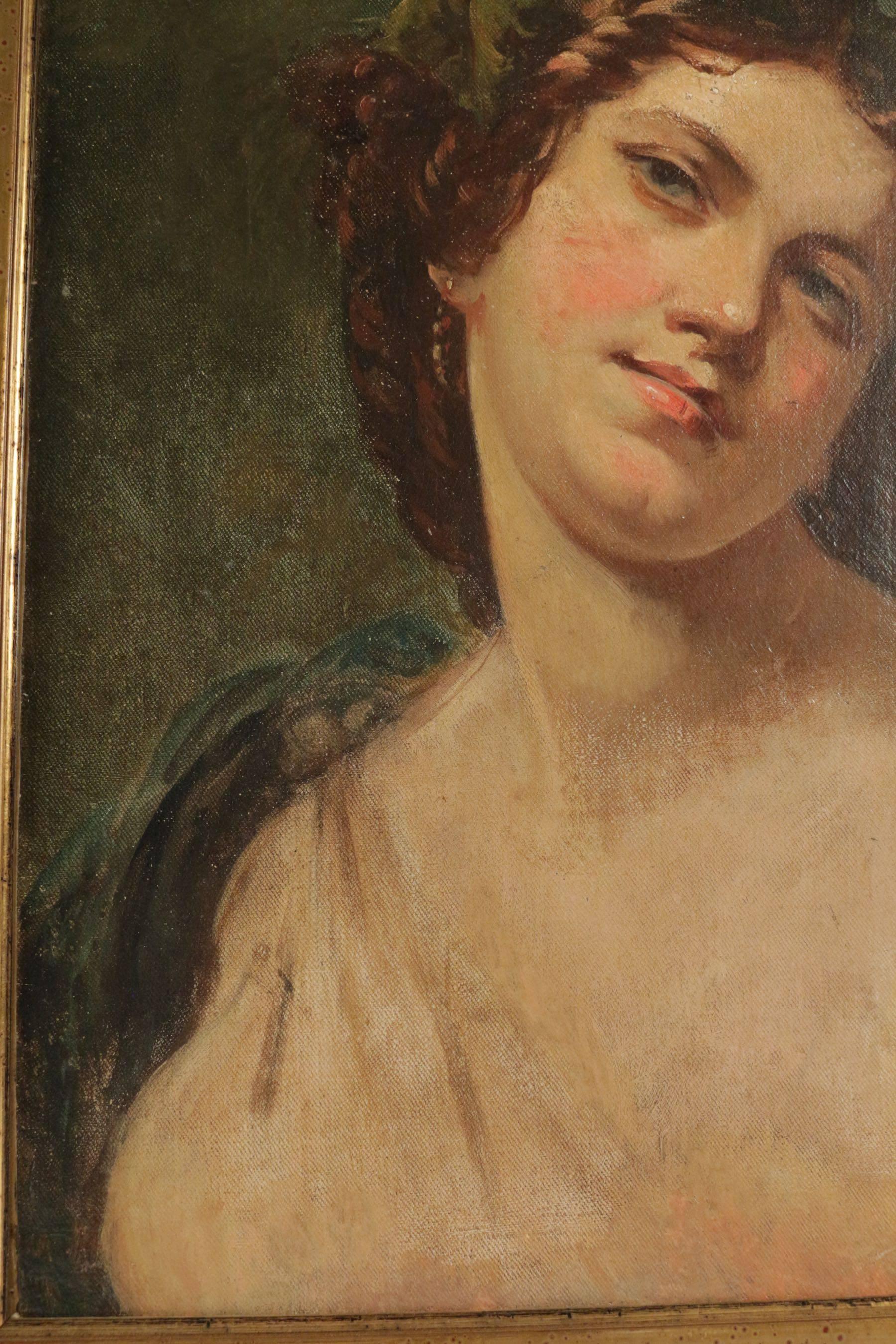 French Elegant Portrait of the 19th Century Representing a Romantic Pose of a Woman For Sale
