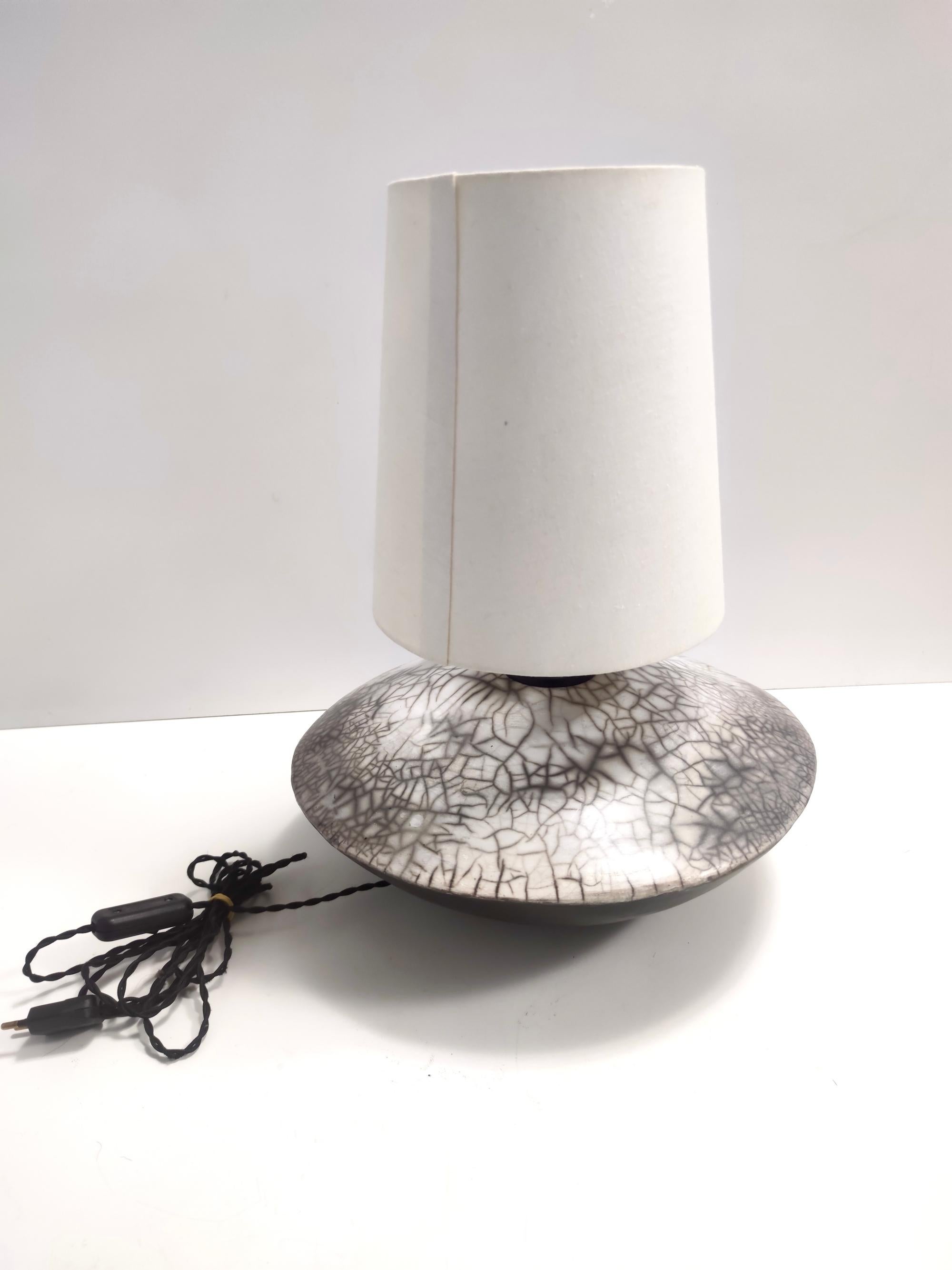 Italian Elegant Postmodern Handmade Grey Raku Ceramic Table Lamp, Signed, Italy For Sale