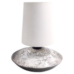 Used Elegant Postmodern Handmade Grey Raku Ceramic Table Lamp, Signed, Italy