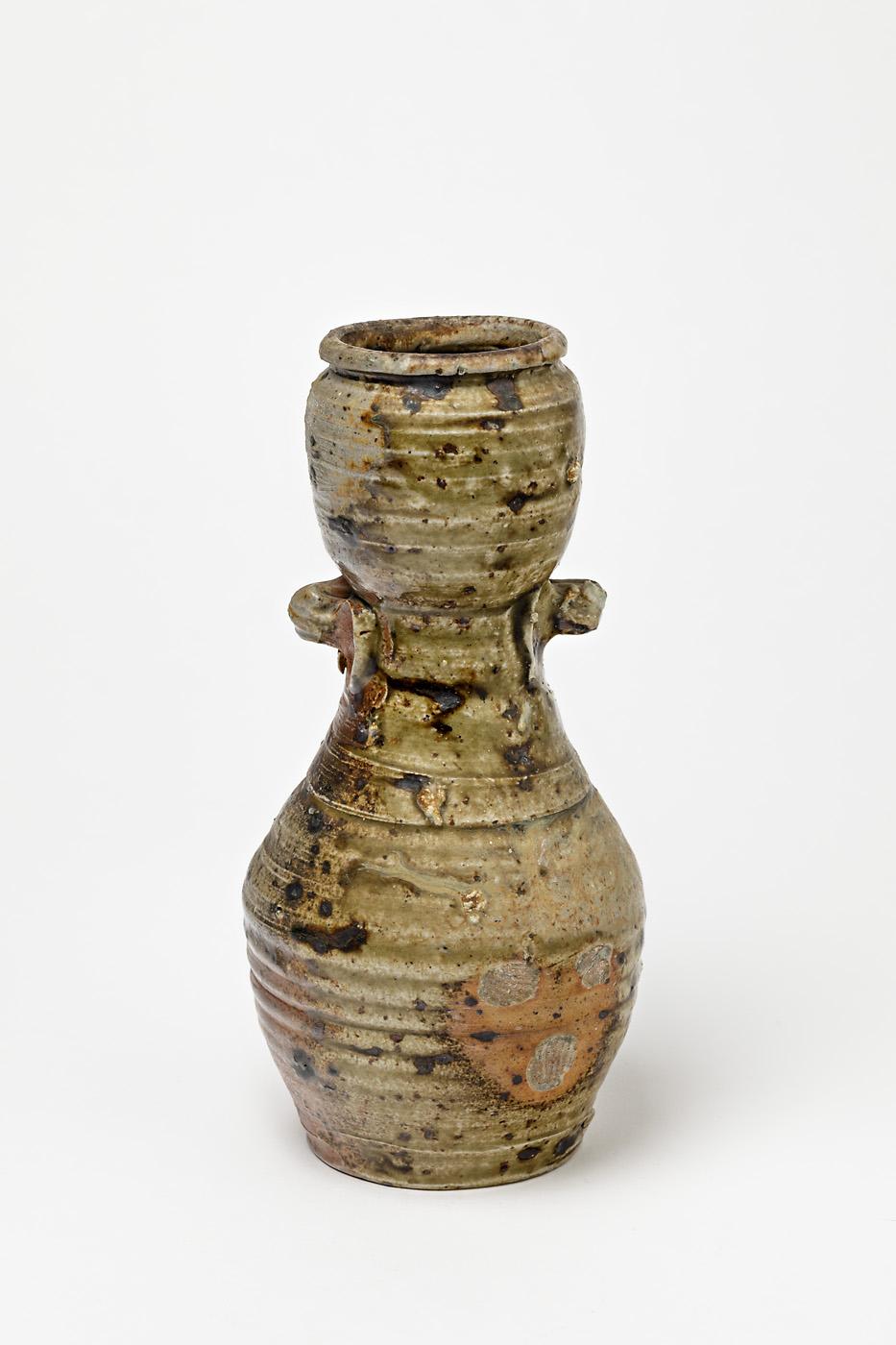 Céramique Vase élégant en céramique grise Primitve de Steen Kepp La Borne, vers 1975 en vente