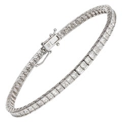 Elegant Princess Cut Diamond 6.76 ct 18k White Gold Tennis Bracelet