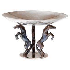 Elegant "Puiforcat" Silver Plate Tazza with Horse Supports