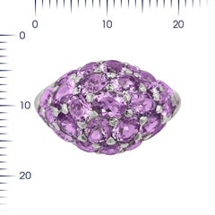 Elegant Purple Amethyst White Diamond White Gold 18 Karat Dome Ring