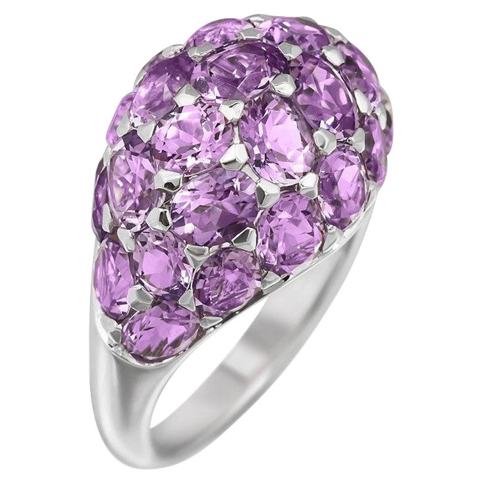 For Sale:  Elegant Purple Amethyst White Diamond White Gold 18 Karat Dome Ring
