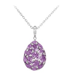 Elegant Purple Amethyst White Diamond White Gold 18 Karat Drop Pendant Necklace