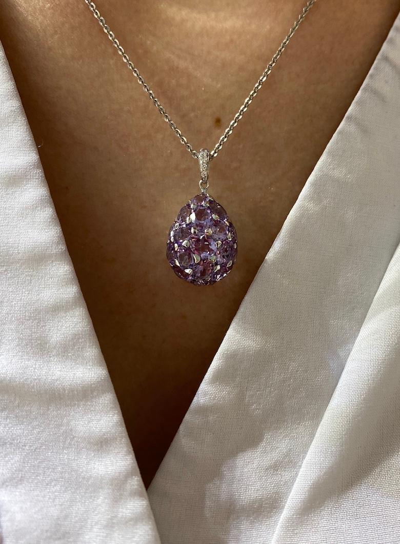 Elegant Purple Amethyst White Diamond White Gold 18 Karat Drop Pendant Necklace 4