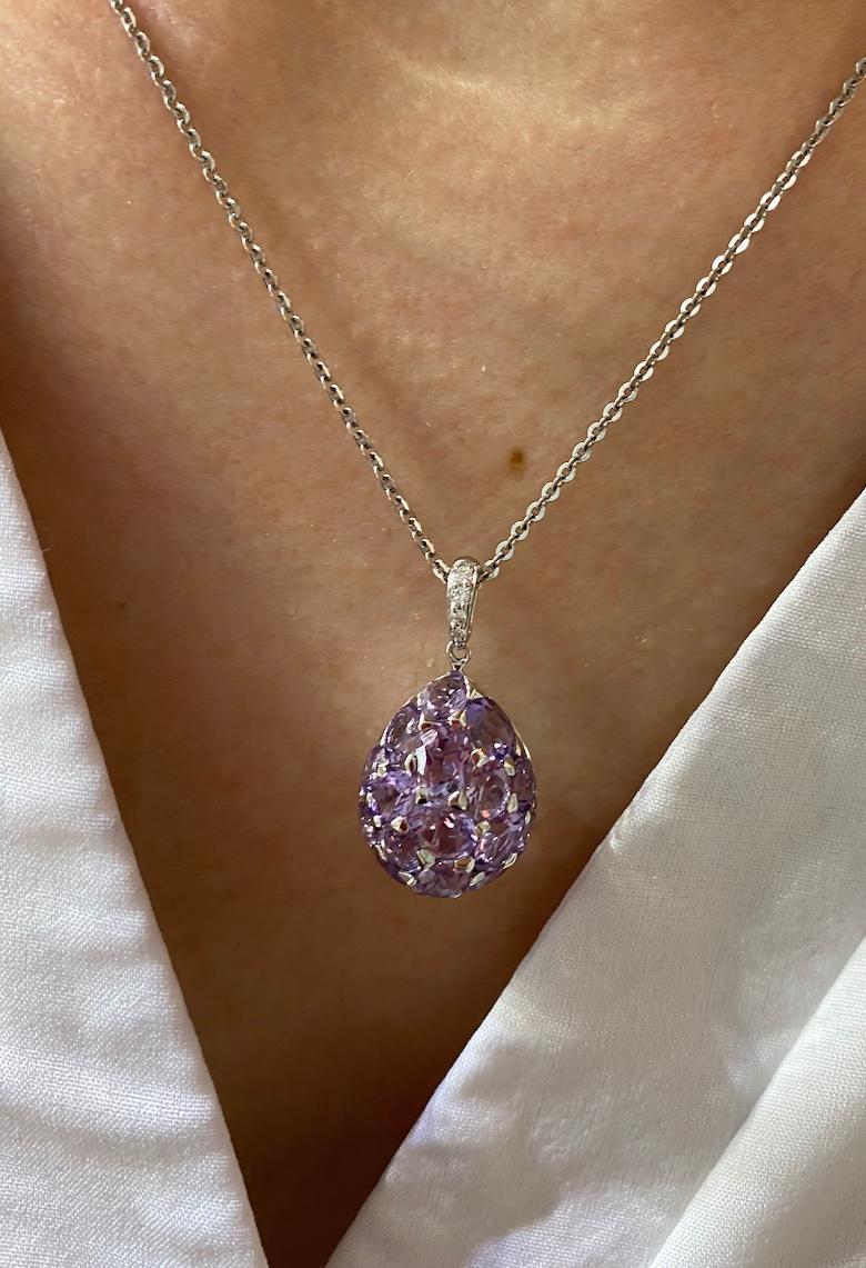 Elegant Purple Amethyst White Diamond White Gold 18 Karat Drop Pendant Necklace 1