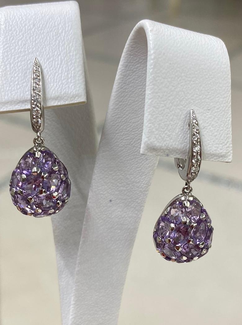 Elegant Purple Amethyst White Diamond White Gold 18 Karat Drop Pendant Necklace 3