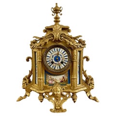 Antique Elegant quality 19th century French gilt metal and porcelain clock