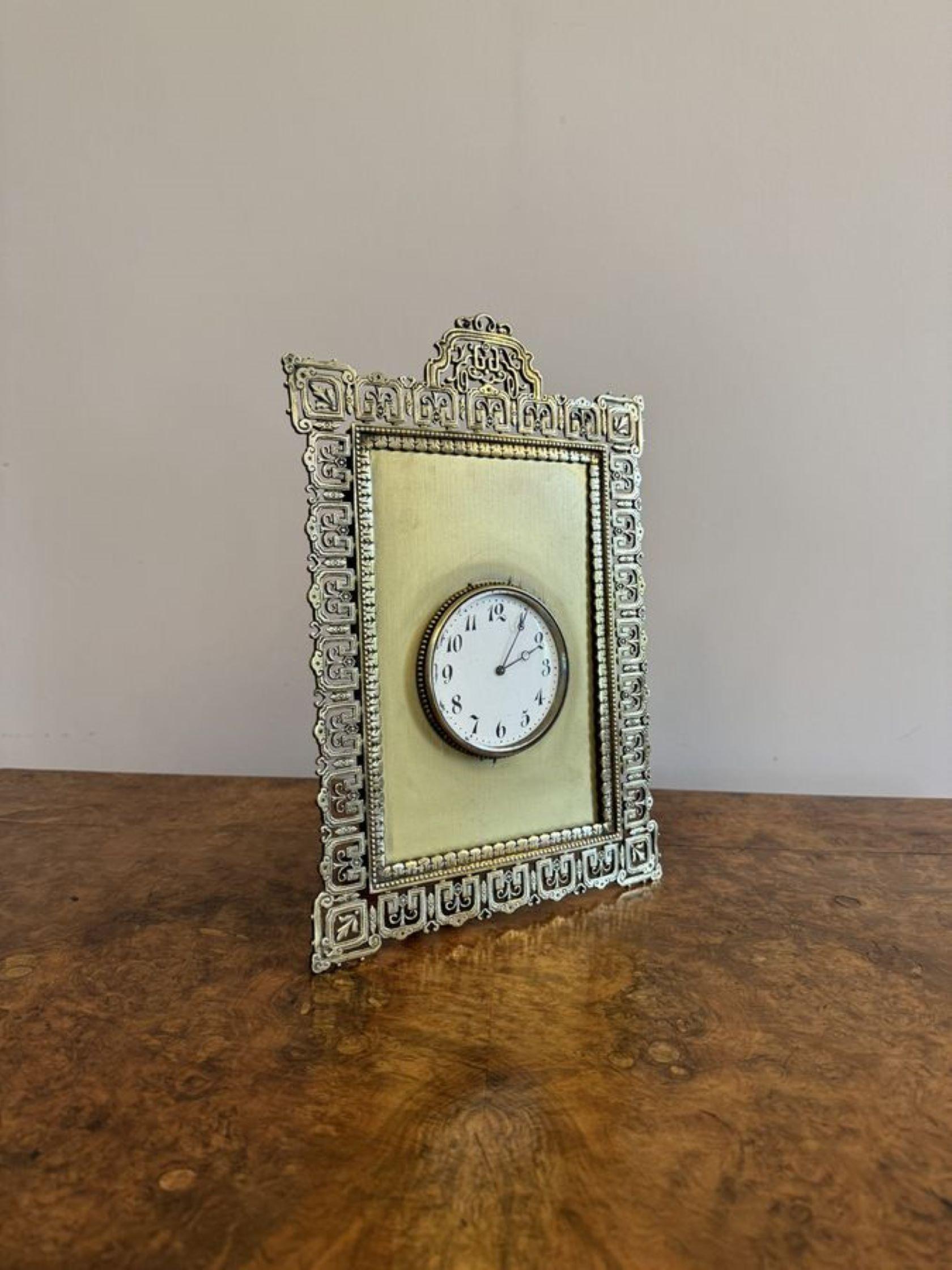 19th Century Elegant quality antique Victorian ornate brass desk clock  For Sale