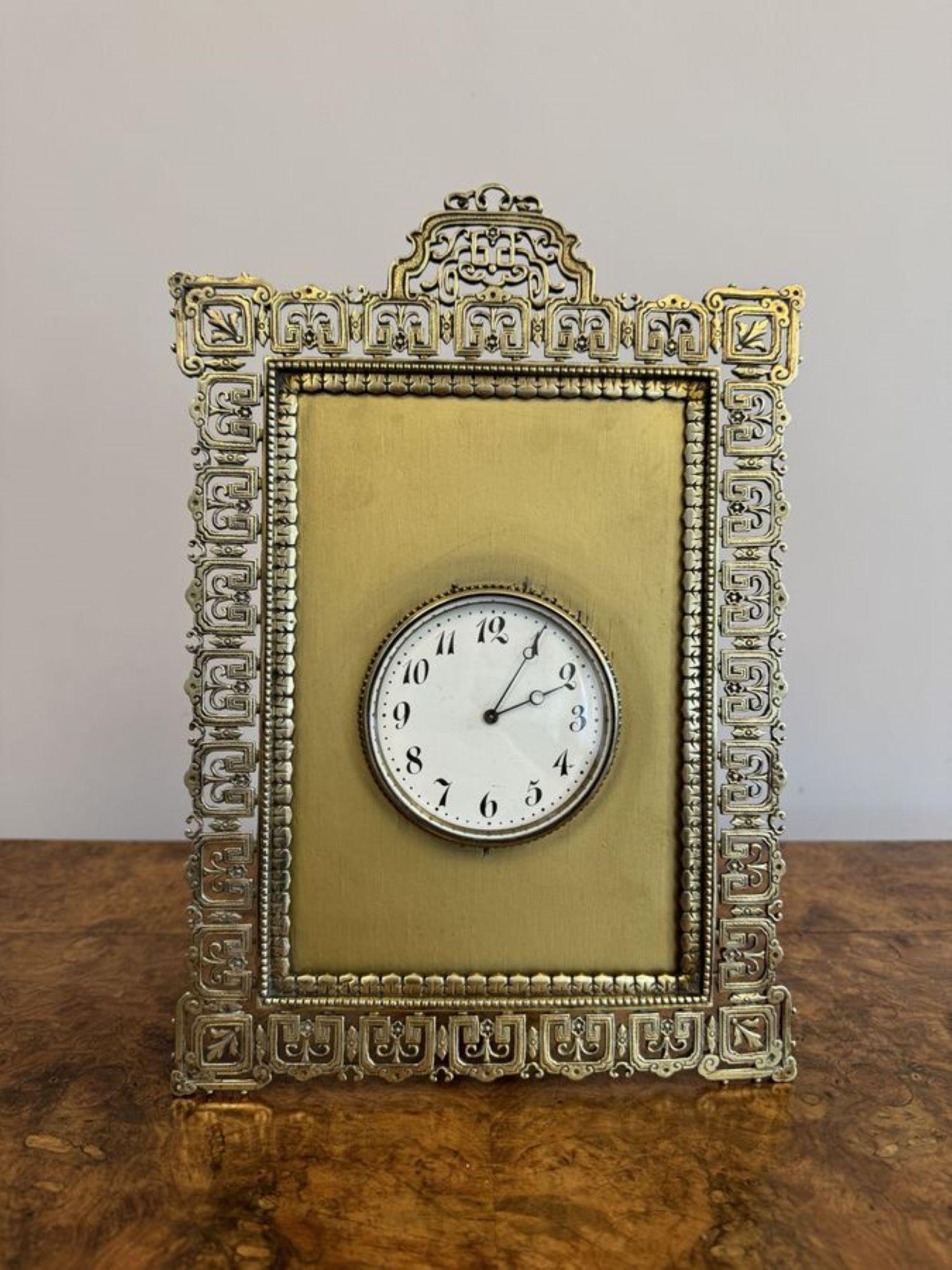 Brass Elegant quality antique Victorian ornate brass desk clock  For Sale
