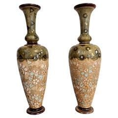 Elegant quality pair of antique Doulton Lambeth vases
