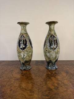 Elegant quality pair of Art Nouveau Royal Doulton shaped vases