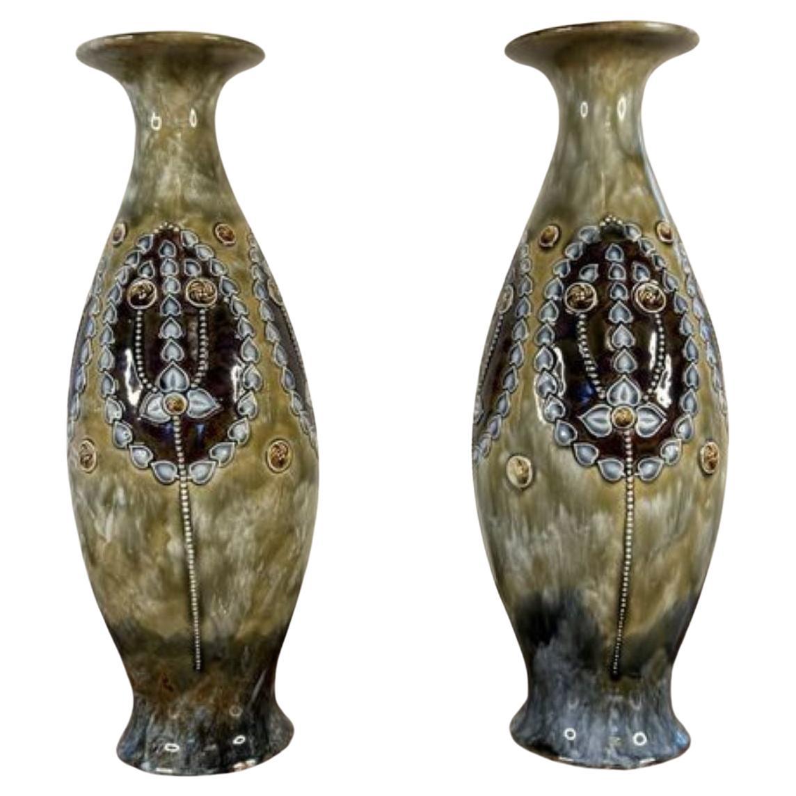 Elegant quality pair of Art Nouveau Royal Doulton shaped vases