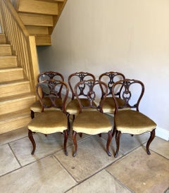 Elegant quality set of six antique Victorian carved walnut dining chairs