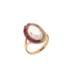 Elegance Quartz Rhodolite Brown Diamants Or Rose Collier pour Elle Made in Italy