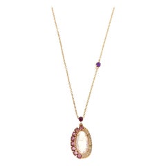Elegant Quartz Rhodolite Brown Diamonds Rose Gold Necklace for Her Made in Italy