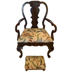 Vintage Elegant Queen Anne Style Armchair & Footstool Set